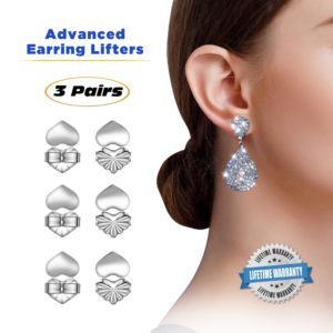 6 PairsEarring Lifters, Adjustable Hypoallergenic Earring Secure Backs, 18K  Gold Plated, Sterling Silver, Heart-Shaped, Crown & Clover Style